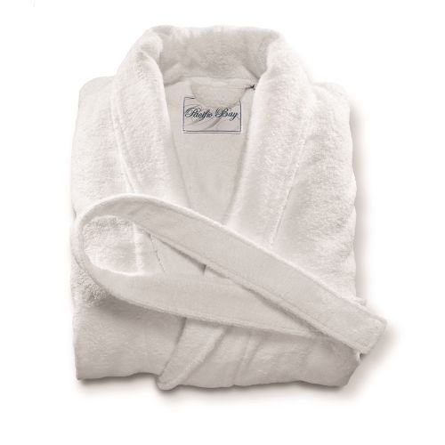 Bata de Felpa de Algodón con Cuello Esmoquin, 52" L, 12 oz, Blanco